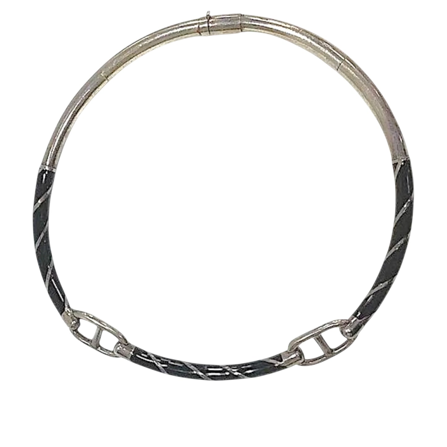 Vintage Gucci Sterling Silver & Black Enamel Twist Collar Necklace 95g, c. 1970s