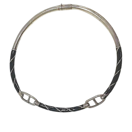Vintage Gucci Sterling Silver & Black Enamel Twist Collar Necklace 95g, c. 1970s