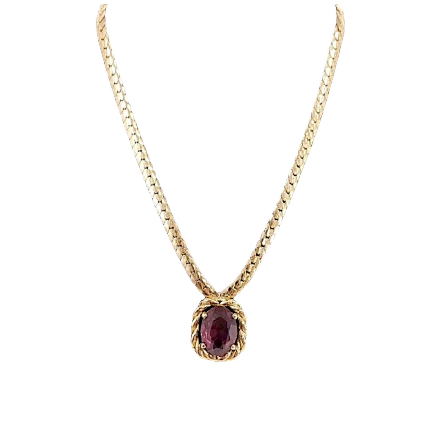 Vintage Christian Dior Gold Tone Snake Chain Purple Glass Pendant Necklace