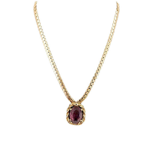 Vintage Christian Dior Gold Tone Snake Chain Purple Glass Pendant Necklace