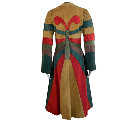 Dolce & Gabbana F/W 2002 Patchwork Suede Butterfly Coat Dress Silk Lined IT 46