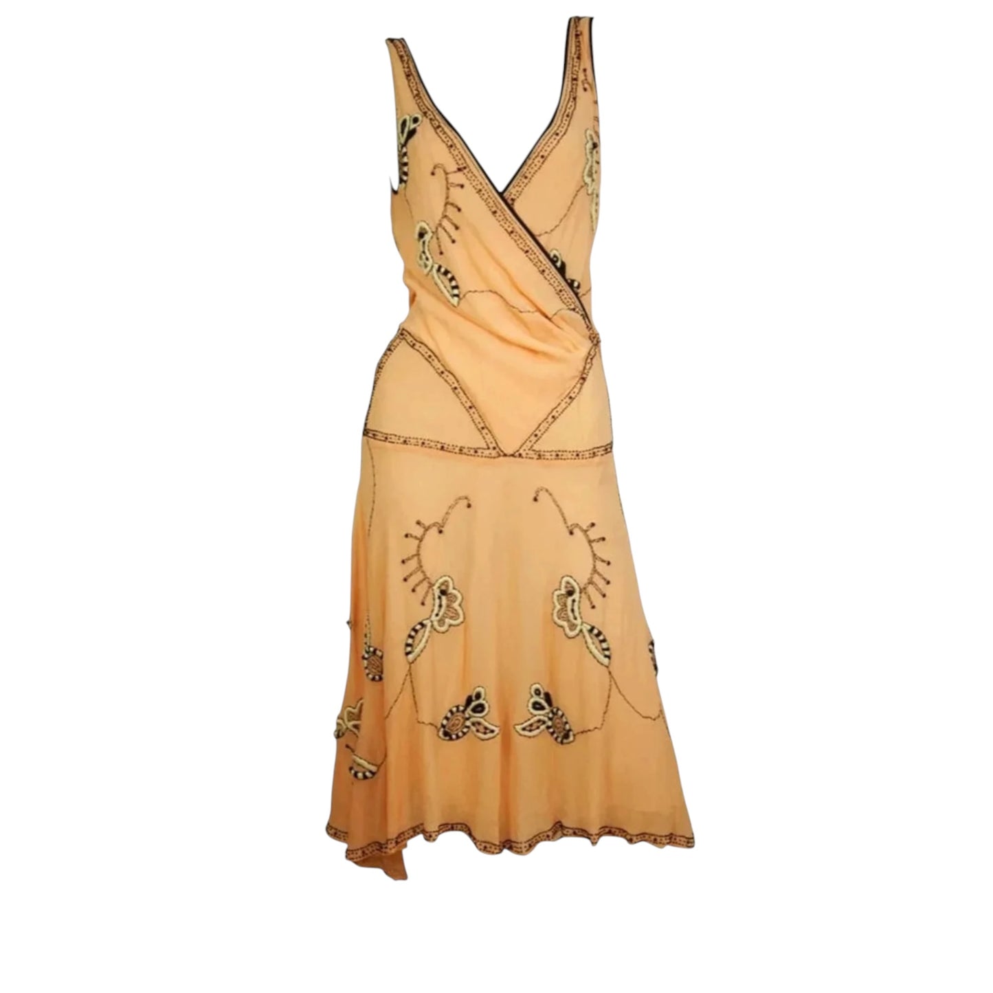 Temperley London Peach Silk Beaded Embroidered Sleeveless Midi Dress UK 10
