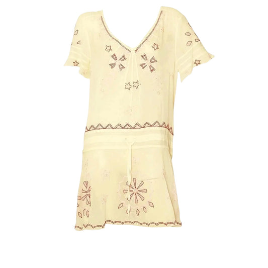 Temperley London Ivory Silk Embroidered Sheer Mini Dress UK 12
