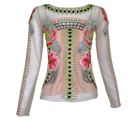 Temperley London Carmellina Embroidered Tulle Floral Top with Silk Camisole – US 2