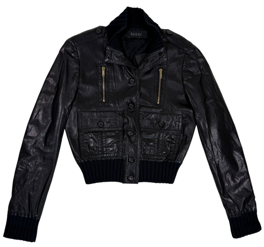 Tom Ford for Gucci Vintage Black Leather Bomber Jacket
