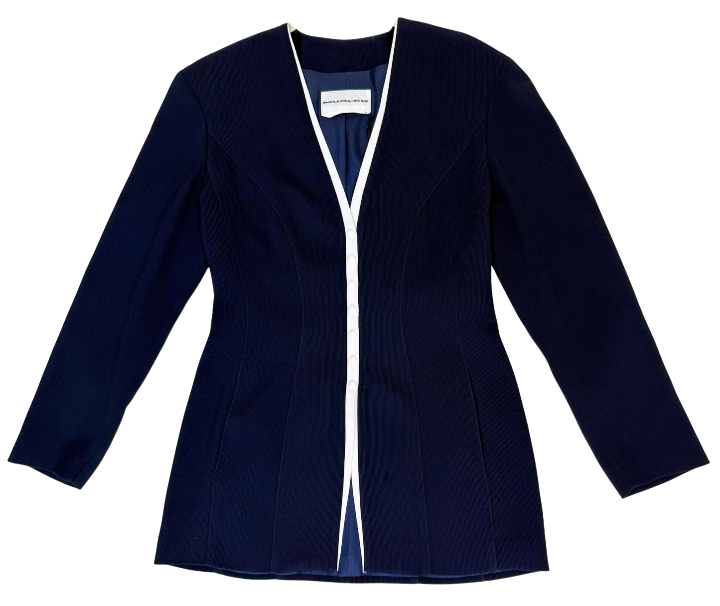 Thierry Mugler Vintage Navy and White Ribbed Suit