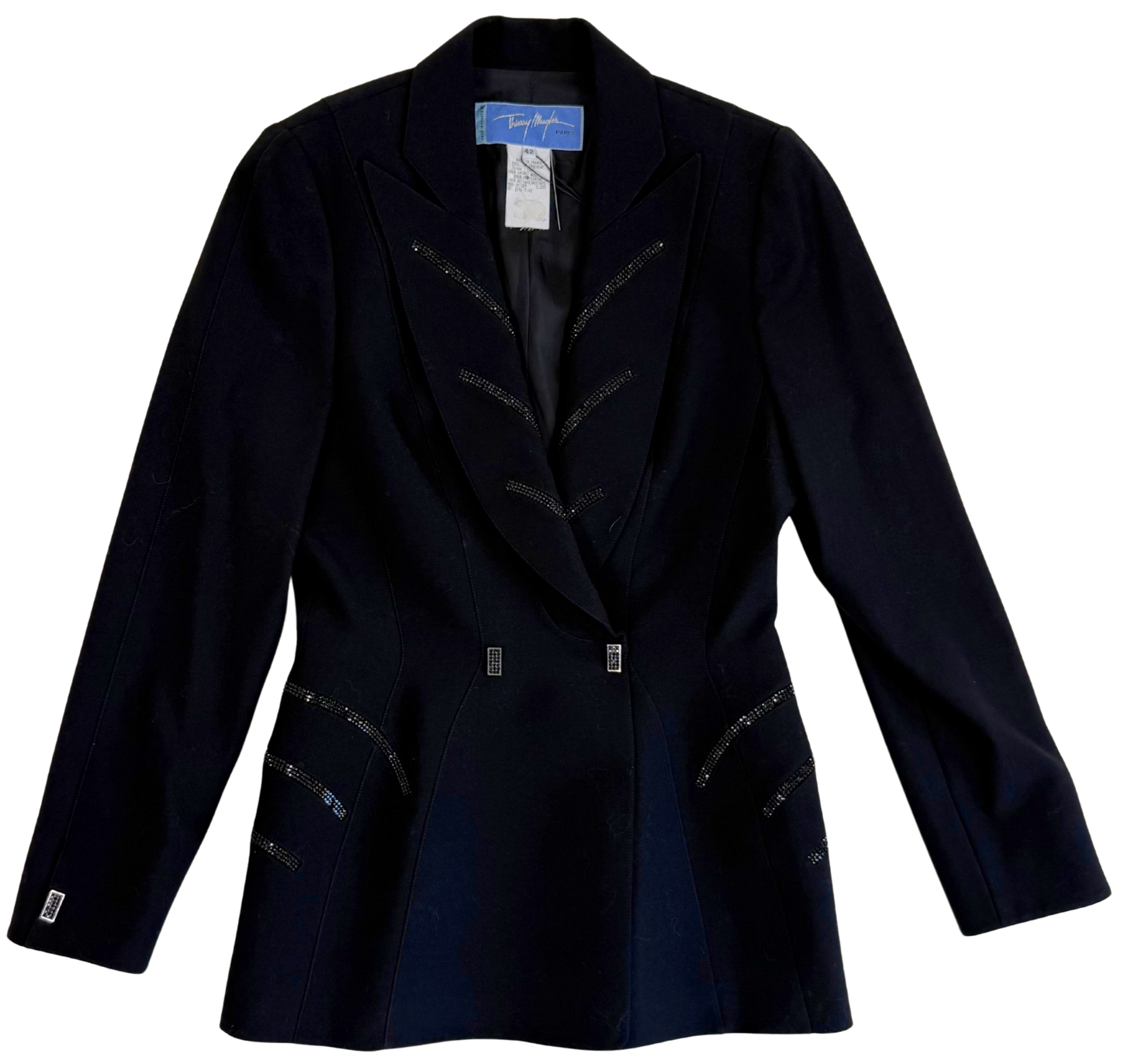 Vintage Thierry Mugler F/W 1988 Black Sculptural Crystal-Embellished Blazer