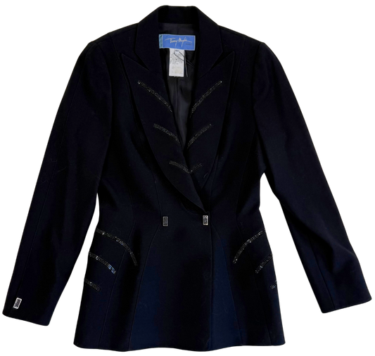 Vintage Thierry Mugler F/W 1988 Black Sculptural Crystal-Embellished Blazer