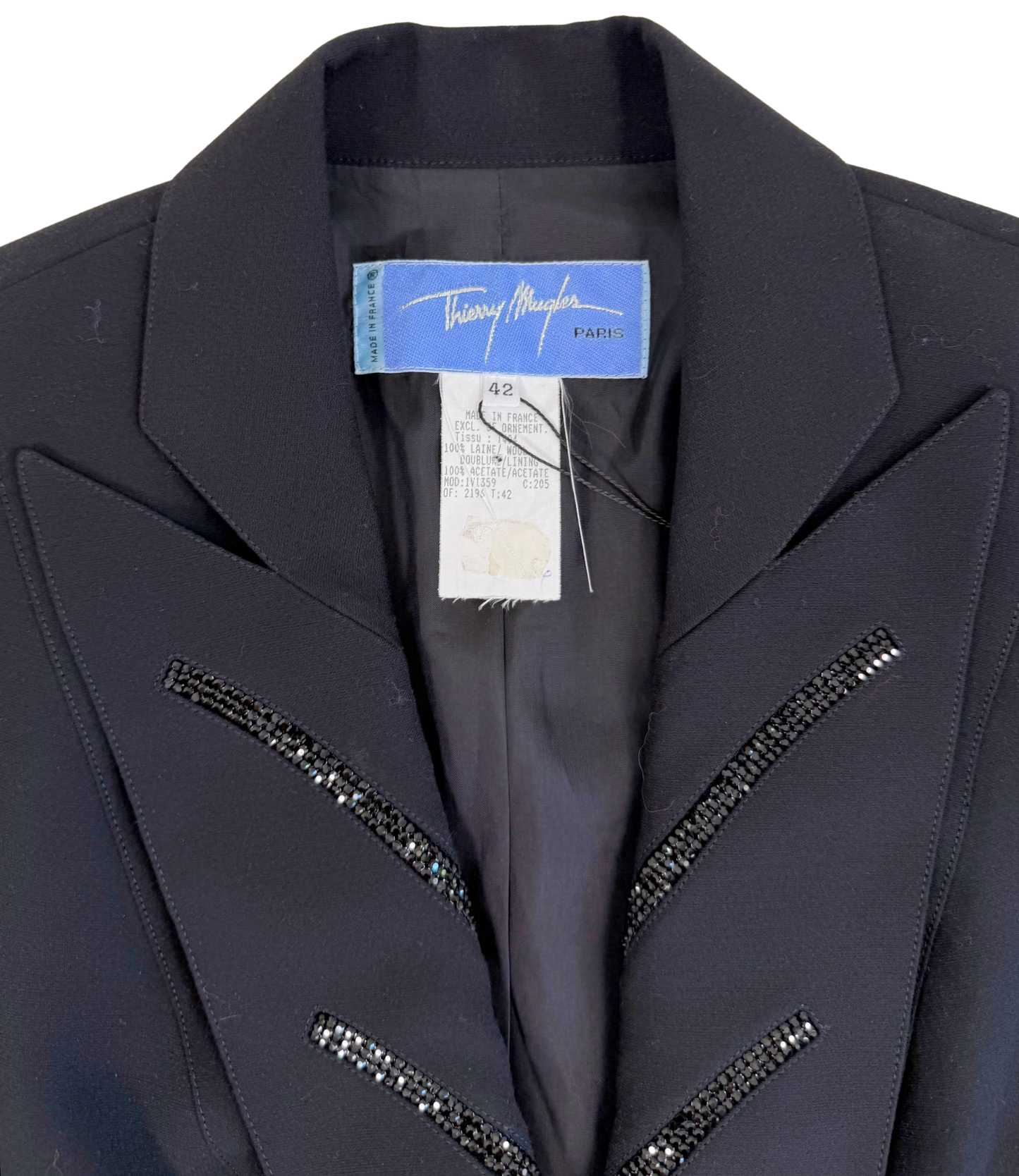Vintage Thierry Mugler F/W 1988 Black Sculptural Crystal-Embellished Blazer