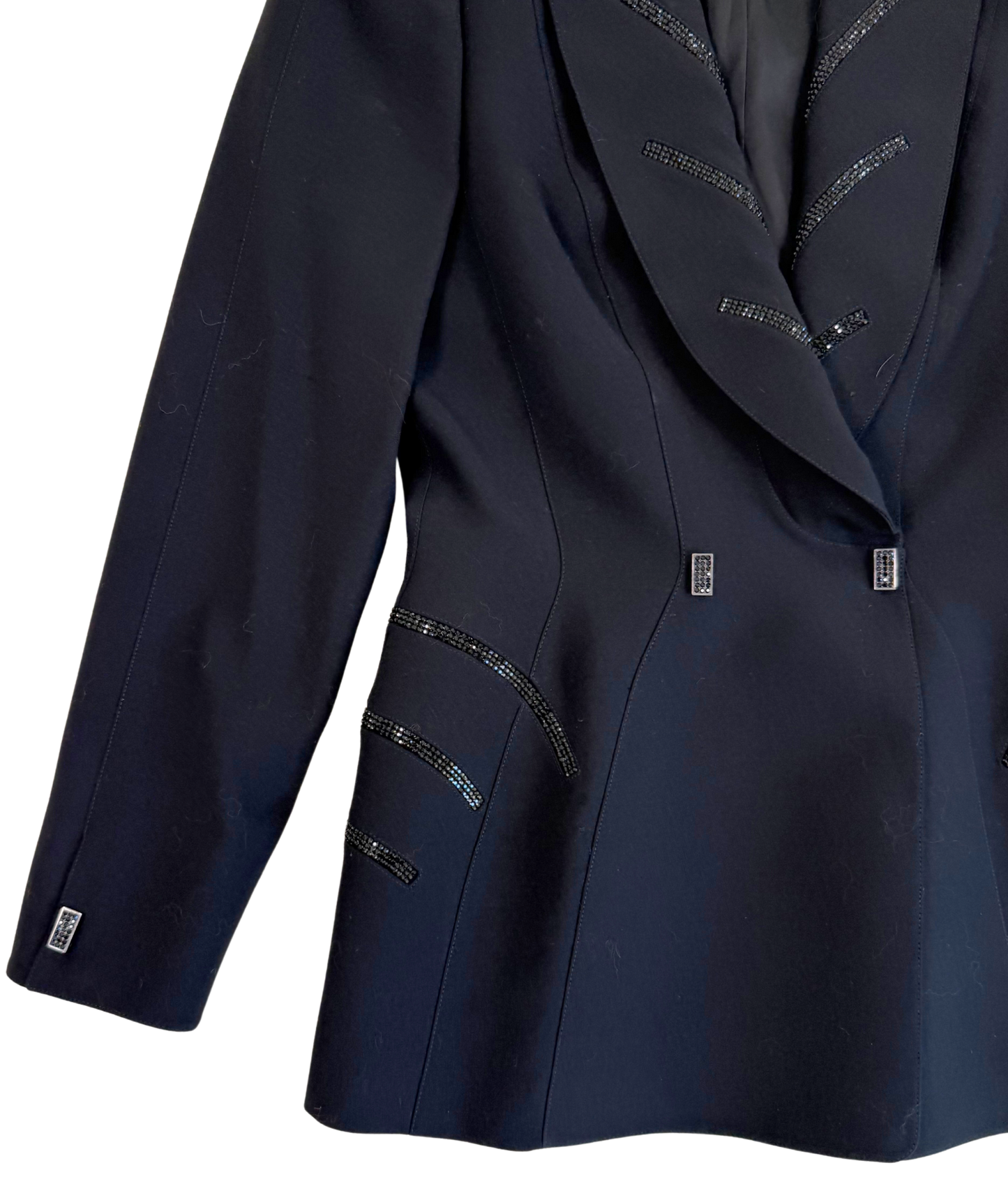 Vintage Thierry Mugler F/W 1988 Black Sculptural Crystal-Embellished Blazer