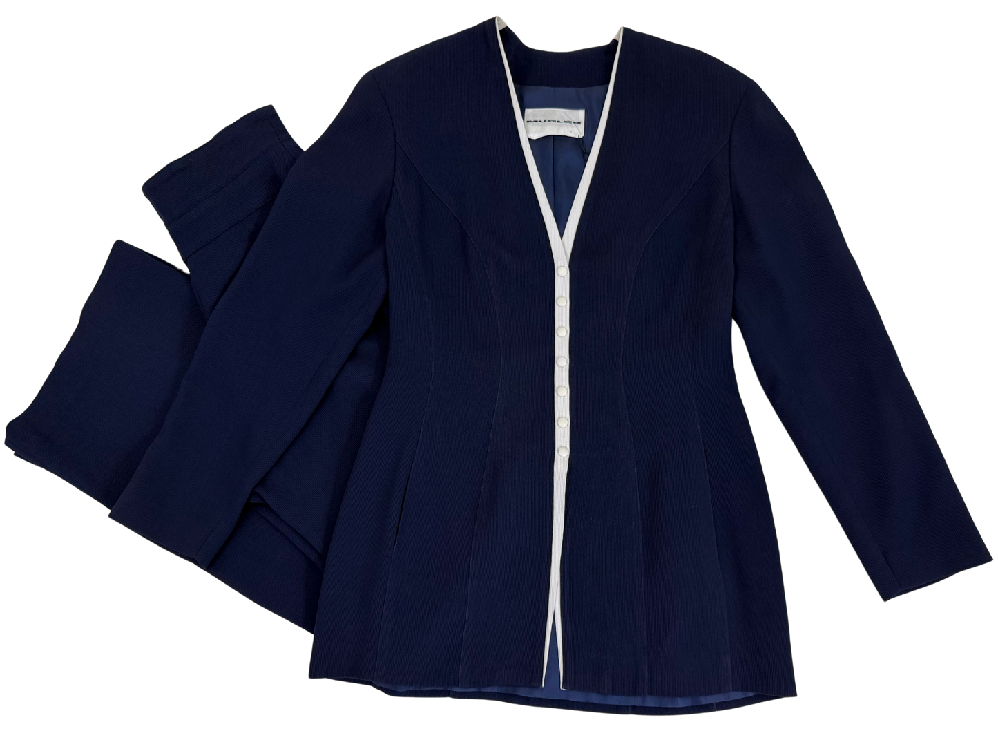 Thierry Mugler Vintage Navy and White Ribbed Suit
