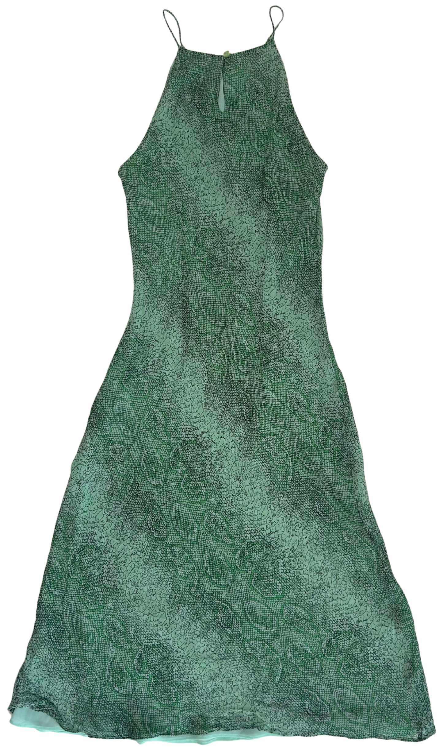 Vintage Tracy M. Y2K Green Silk Snakeskin Print Midi Dress