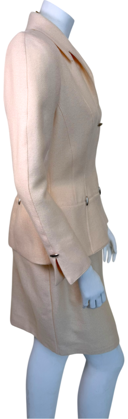Vintage 1990s Thierry Mugler Ivory Twill Sculpted Hourglass Skirt Suit Set FR 40 (Made in France)