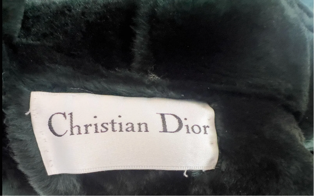 1970s Christian Dior Forest Green Shearling Patchwork Coat | Boutique Label Oversized Fur Trim Jacket