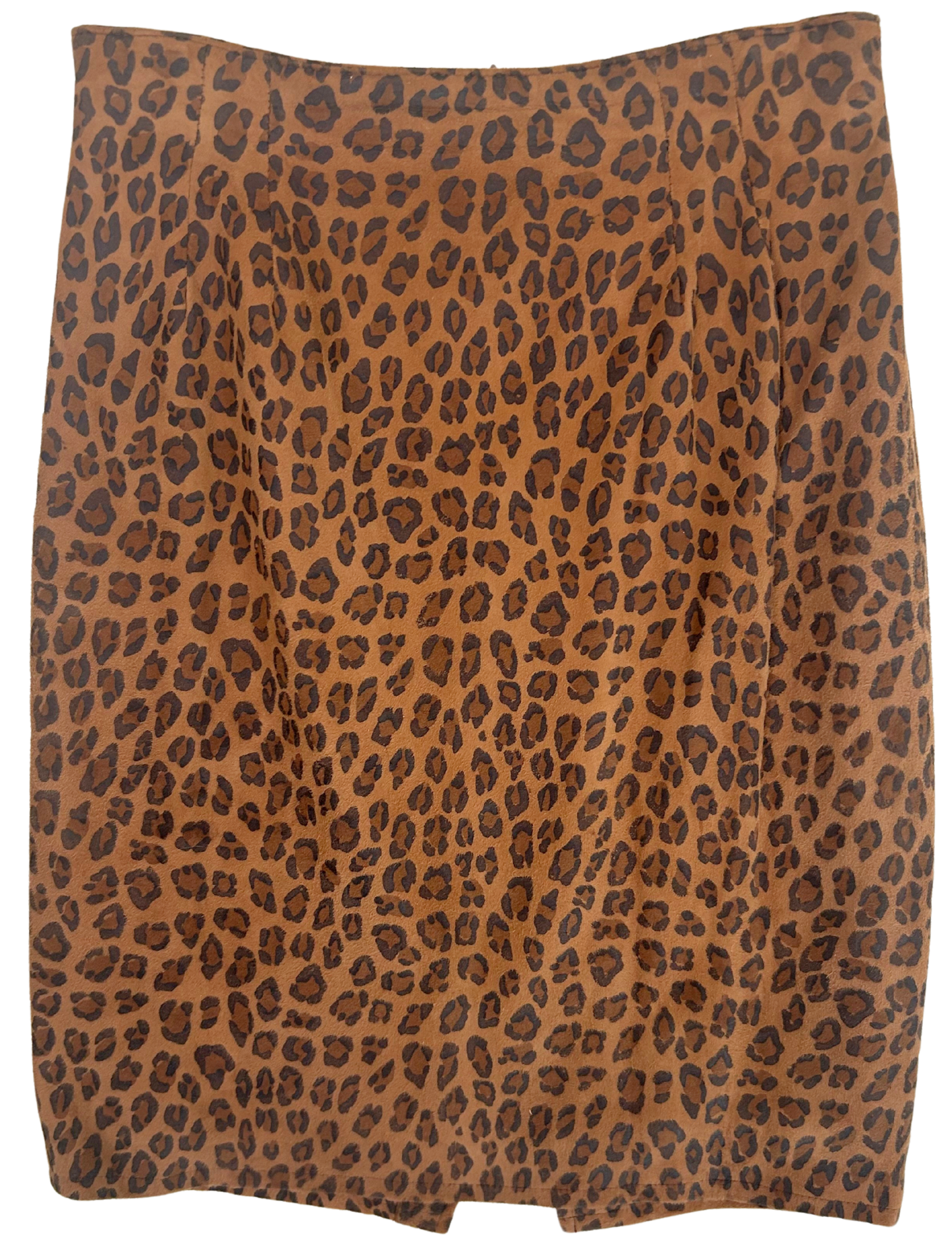 Vintage 80s Vakko Leopard Print Suede Two-Piece Skirt and Top Set