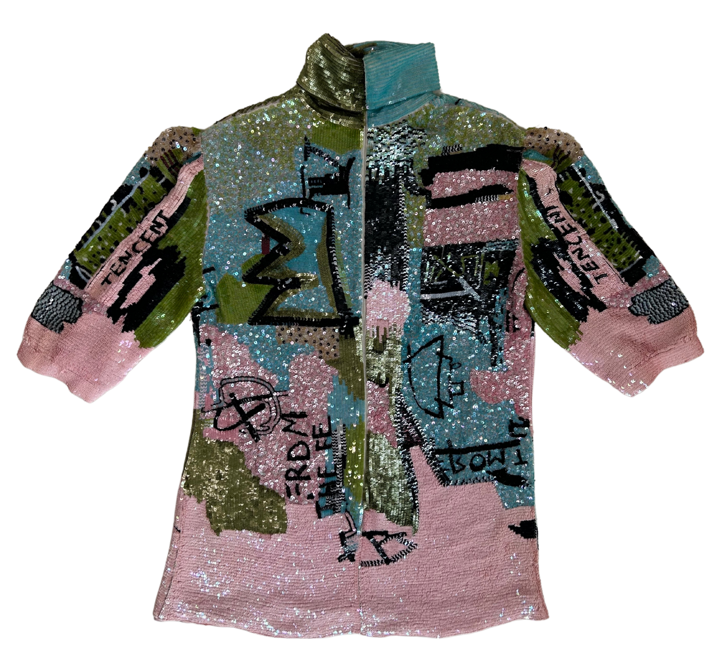 Valentino x Jean-Michel Basquiat Silk Sequin Graffiti Print Blouse