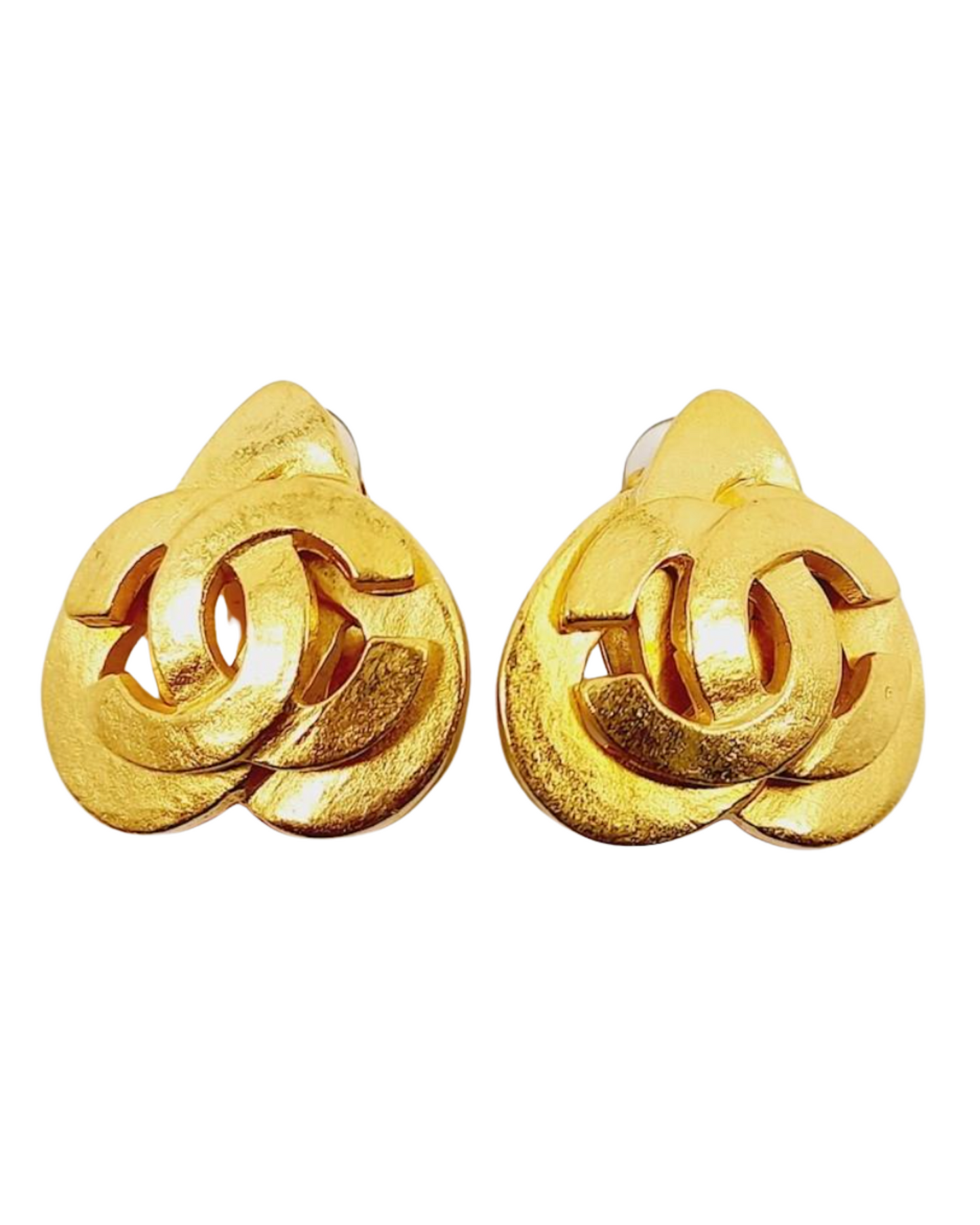 Vintage Chanel Spring 1997 Gold Plated Heart CC Logo Clip-On Earrings