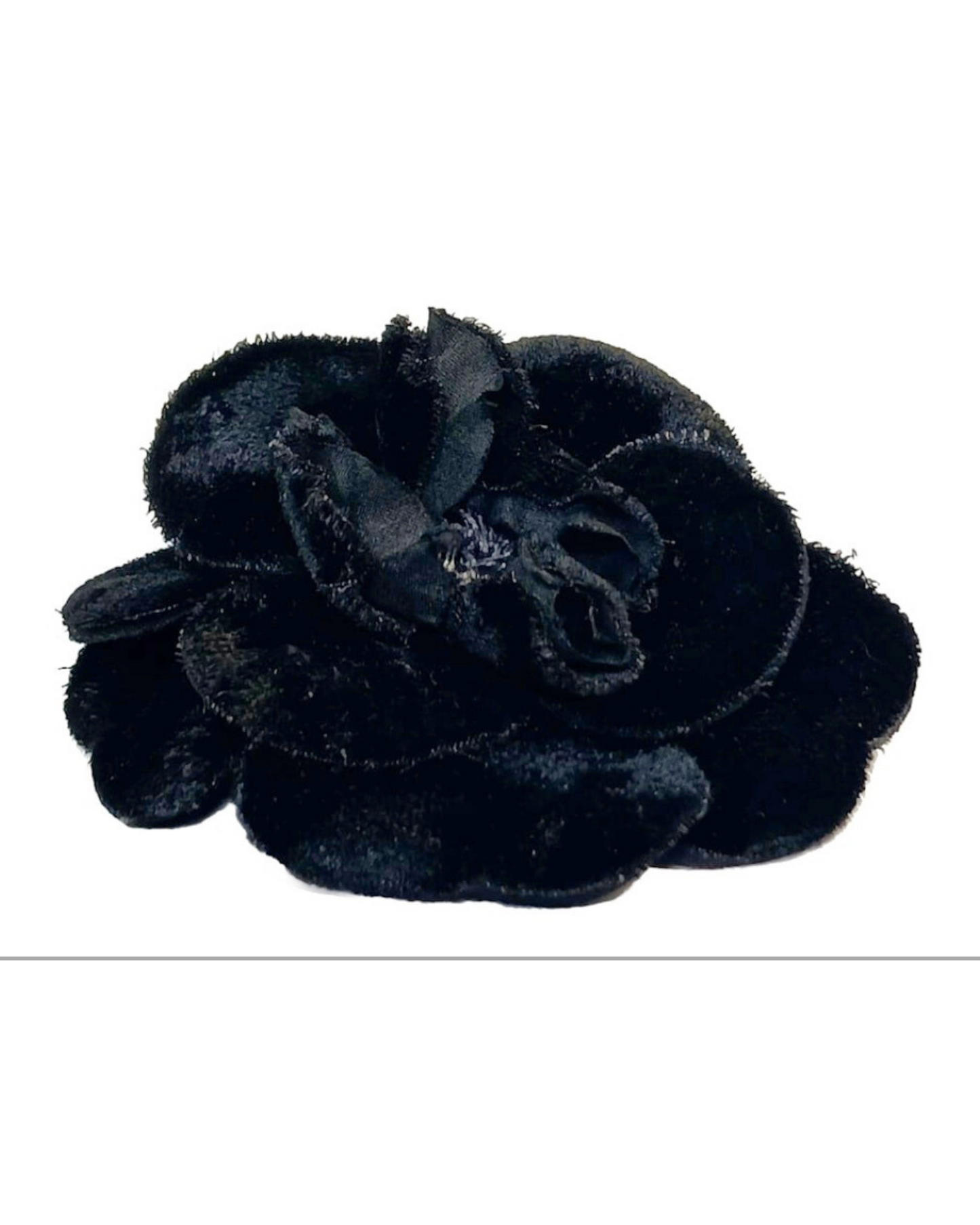 Chanel Black Velvet Camellia Brooch (1990s) - Made in France