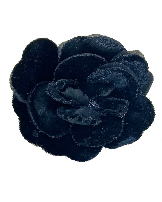 Chanel Black Velvet Camellia Brooch (1990s) - Made in France