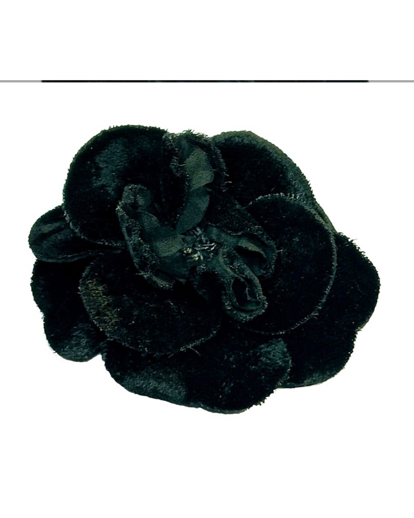 Chanel Black Velvet Camellia Brooch (1990s) - Made in France