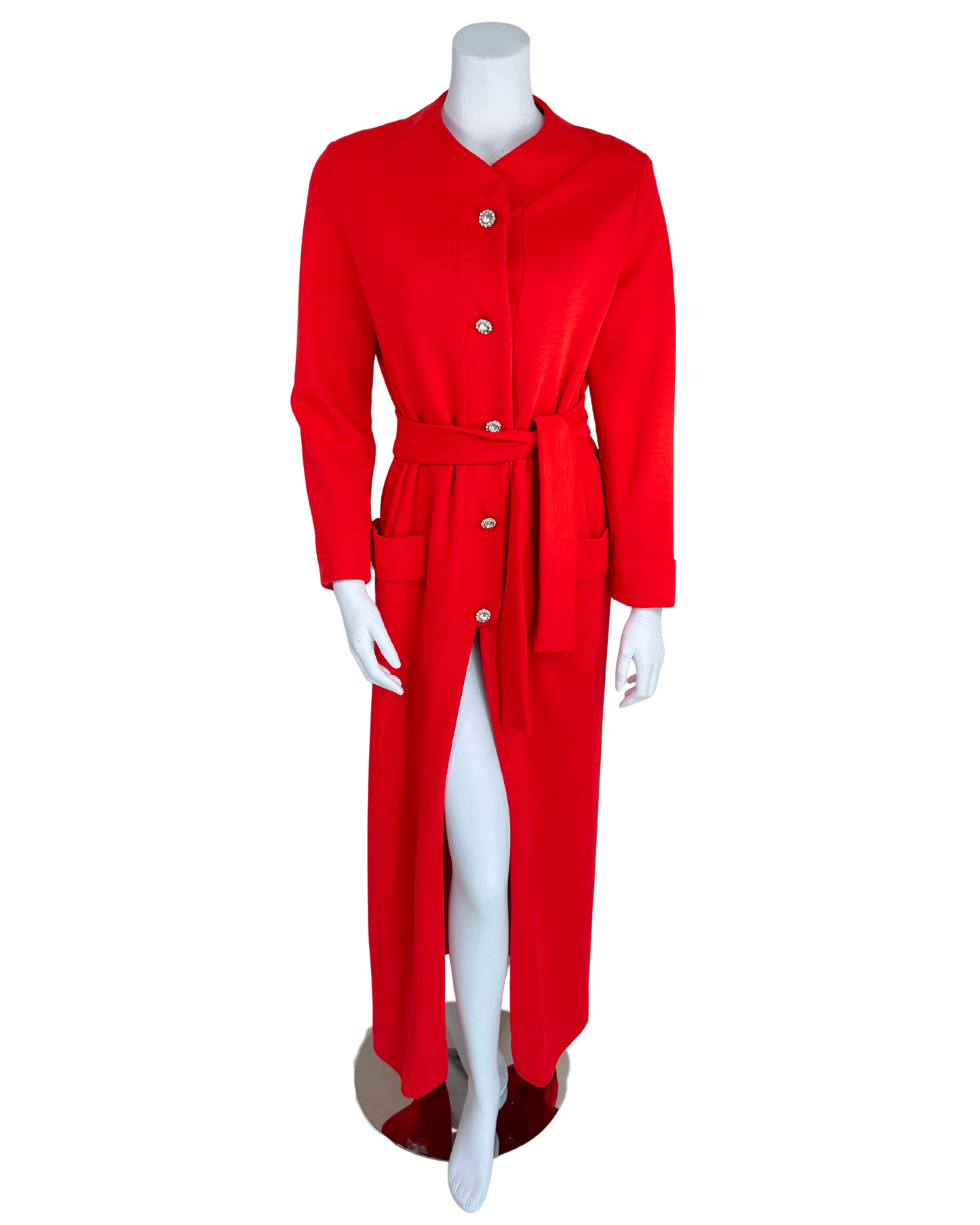 Vintage 1980s Geoffrey Beene Boutique Red Knit Maxi Jacket