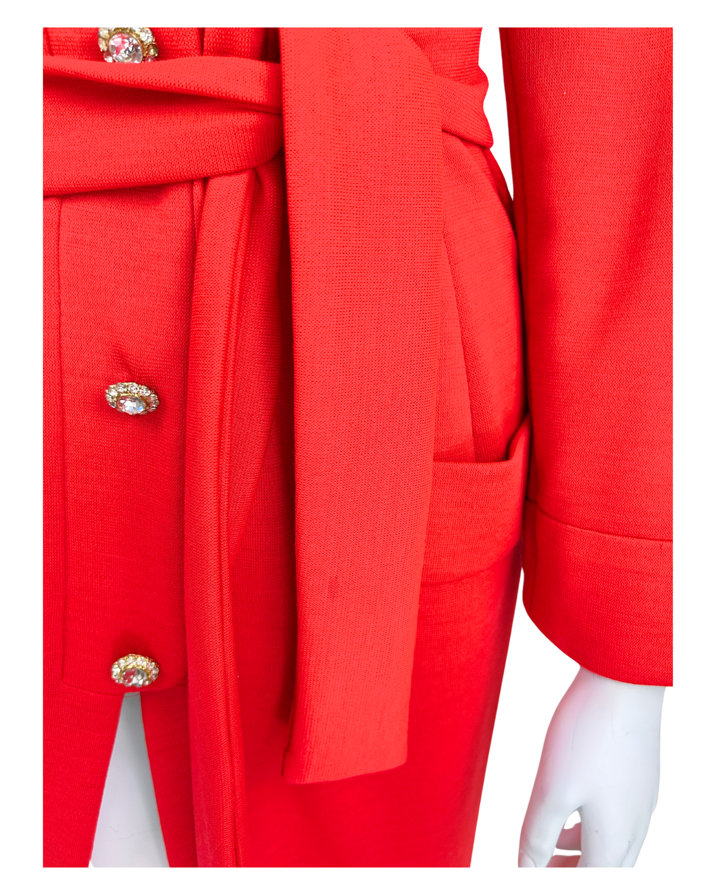 Vintage 1980s Geoffrey Beene Boutique Red Knit Maxi Jacket