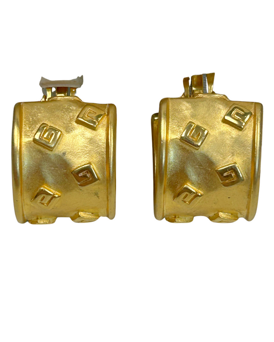 Givenchy Vintage 1980s Gold Logo Clip Earrings