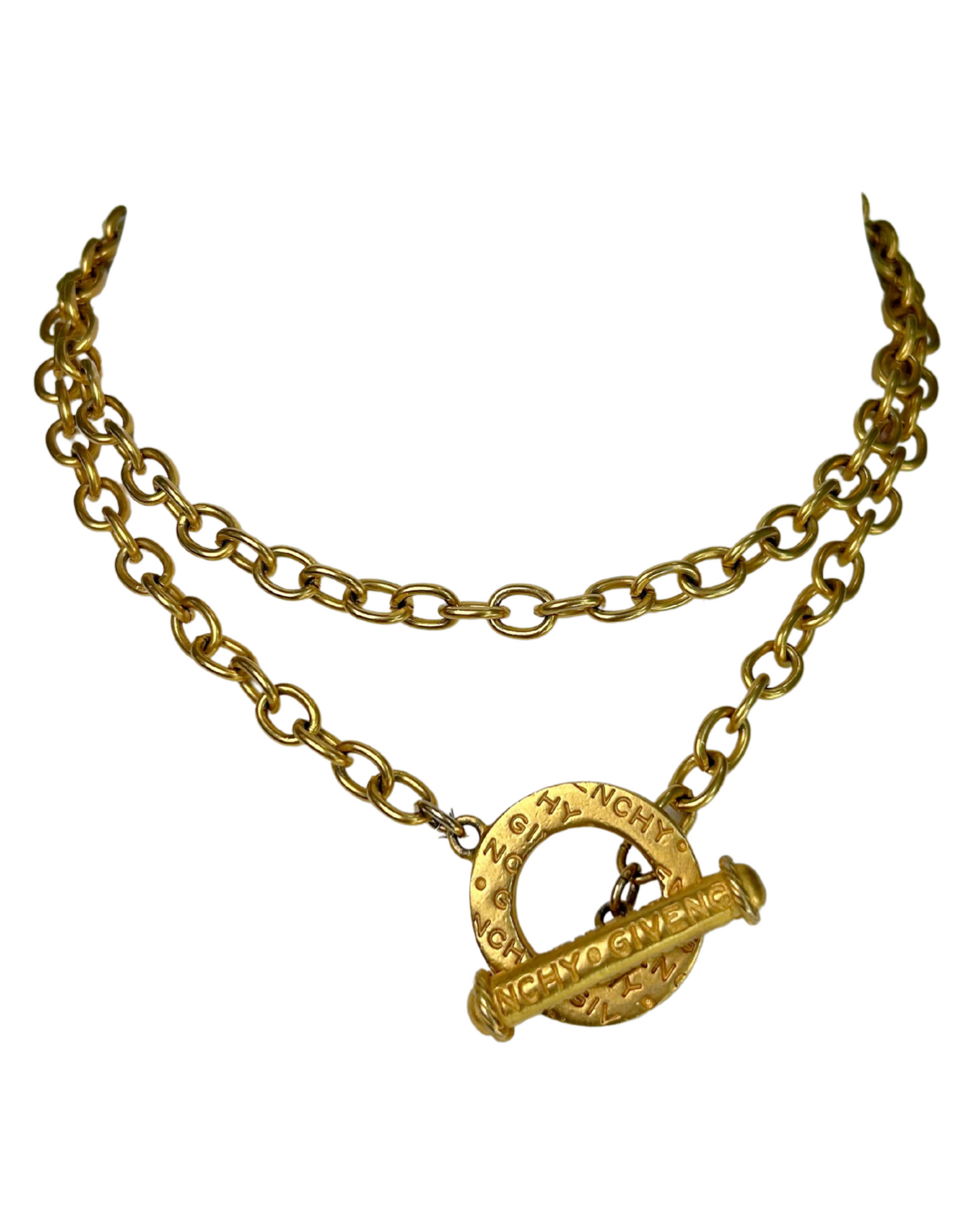 Vintage 1990s Givenchy 14K Gold Plated Logo Toggle Necklace