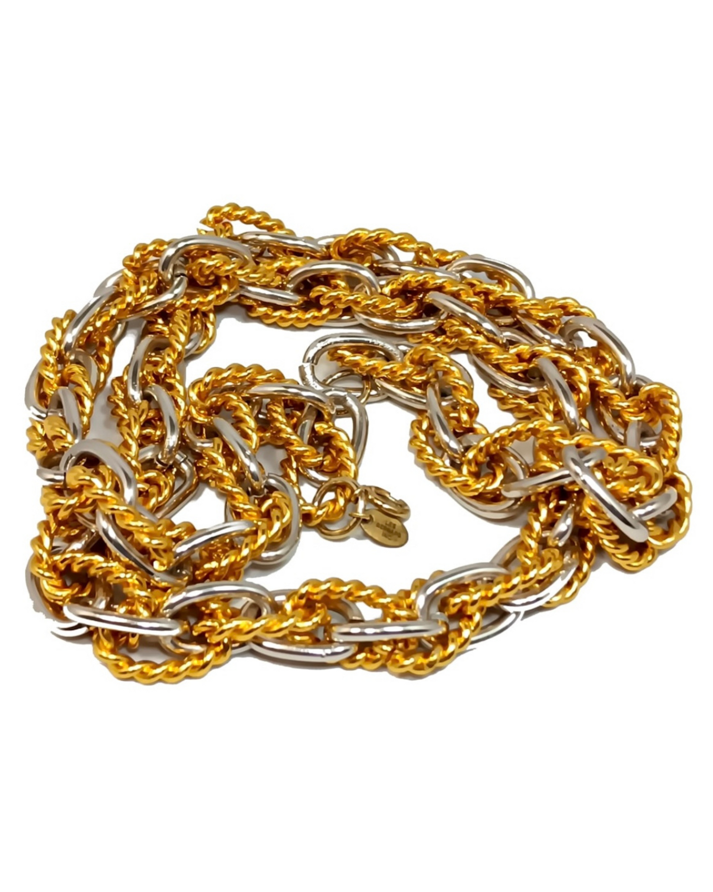 Vintage 1980s Les Bernard Two-Tone Gold and Silver Tone Rope Chain Necklace