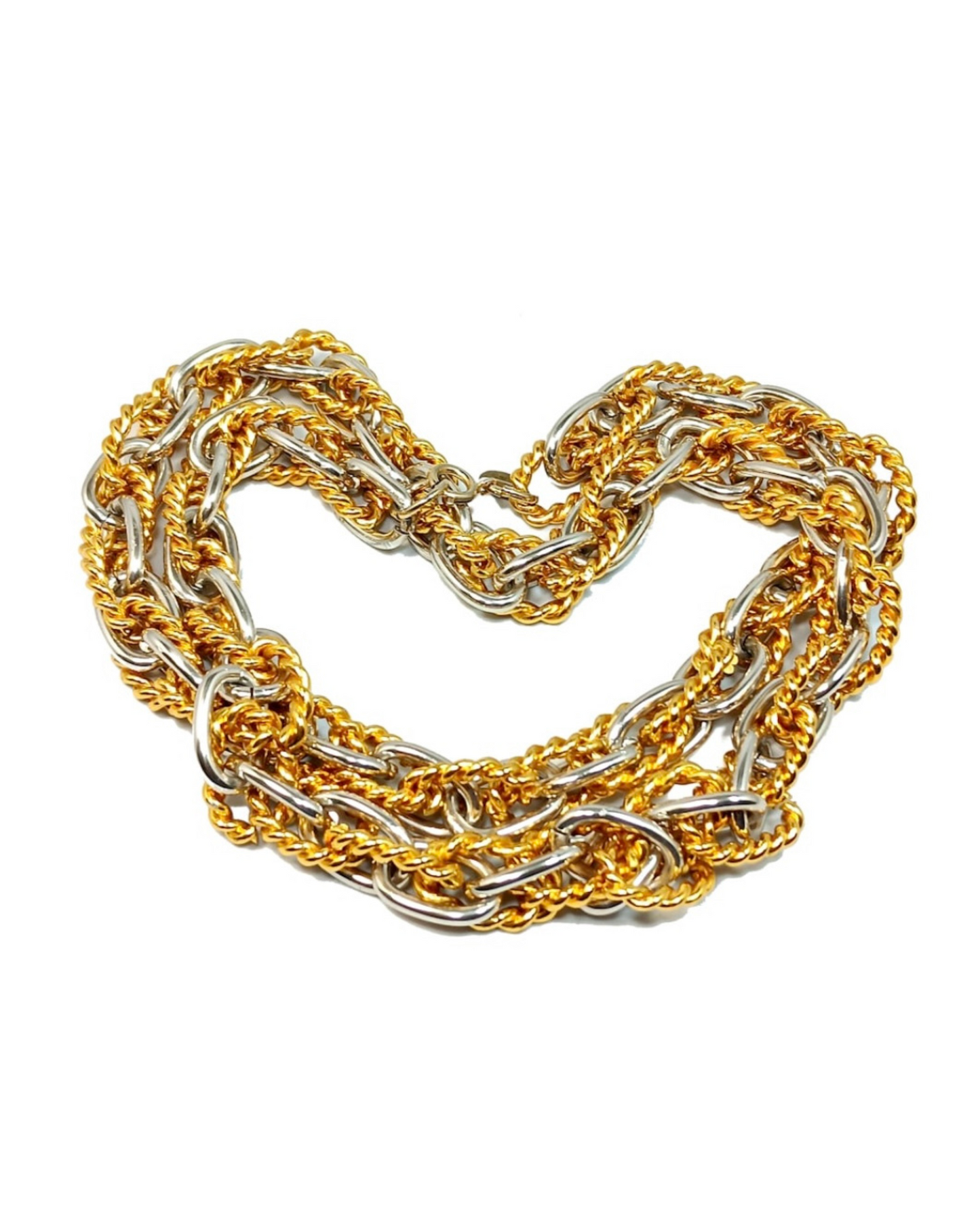 Vintage 1980s Les Bernard Two-Tone Gold and Silver Tone Rope Chain Necklace