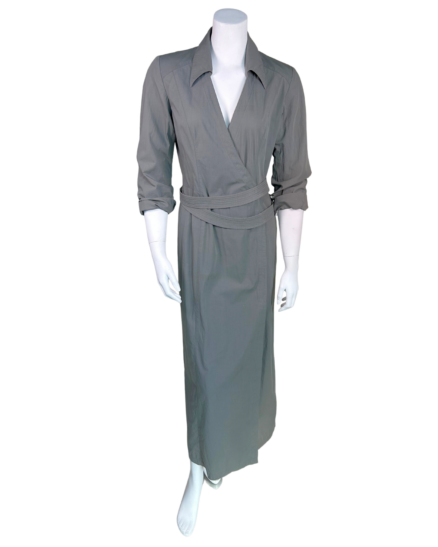 Vintage Mugler Grey Cotton Wrap Shirt Dress
