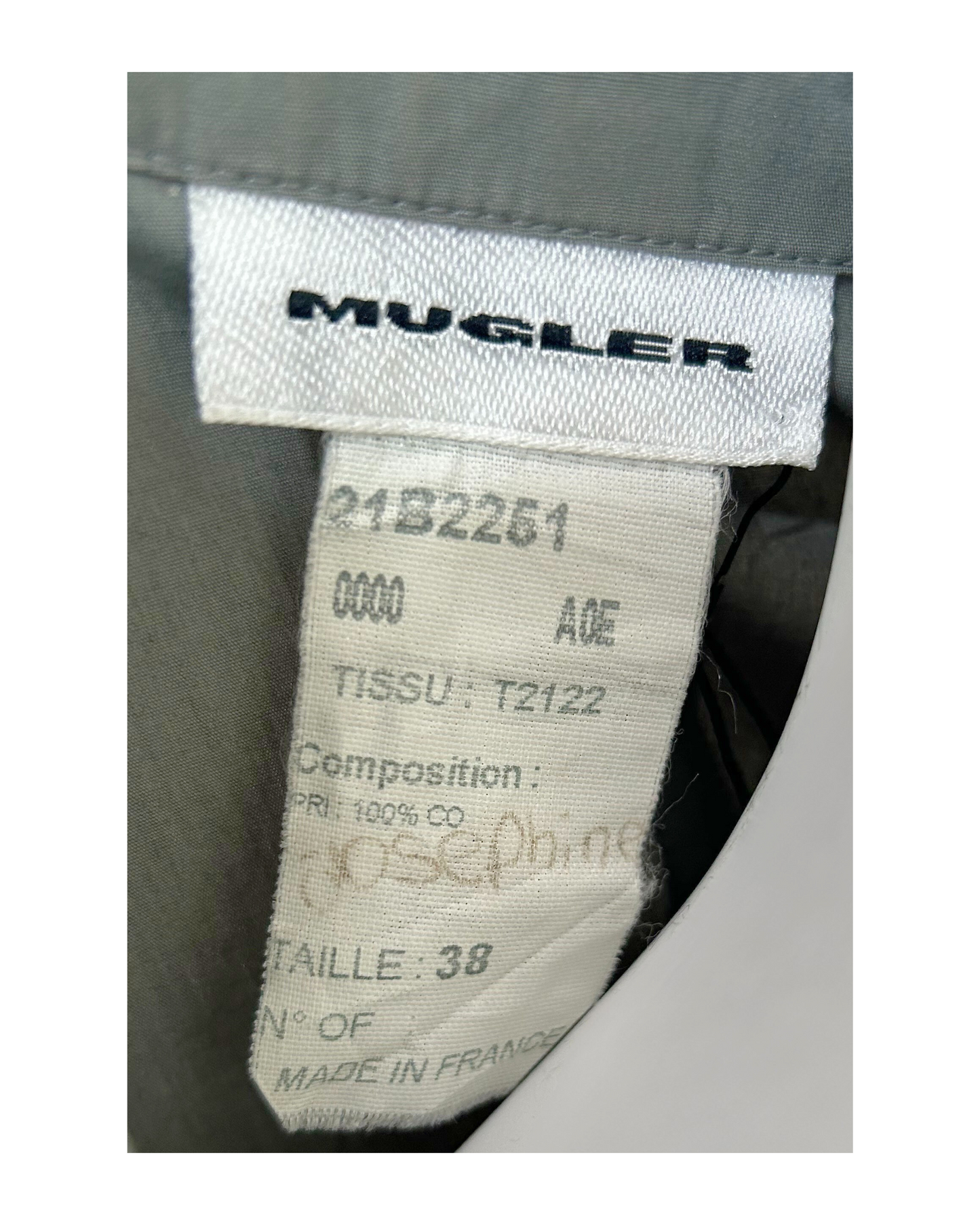 Vintage Mugler Grey Cotton Wrap Shirt Dress