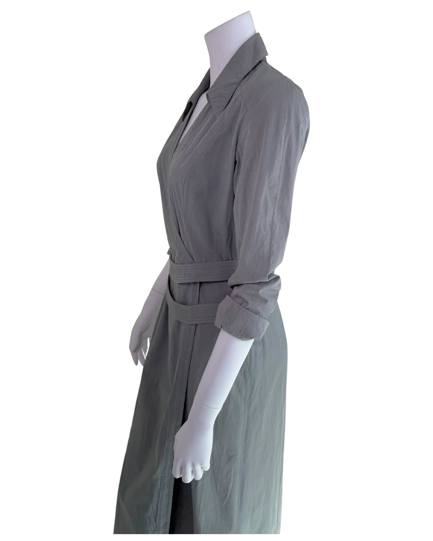 Vintage Mugler Grey Cotton Wrap Shirt Dress