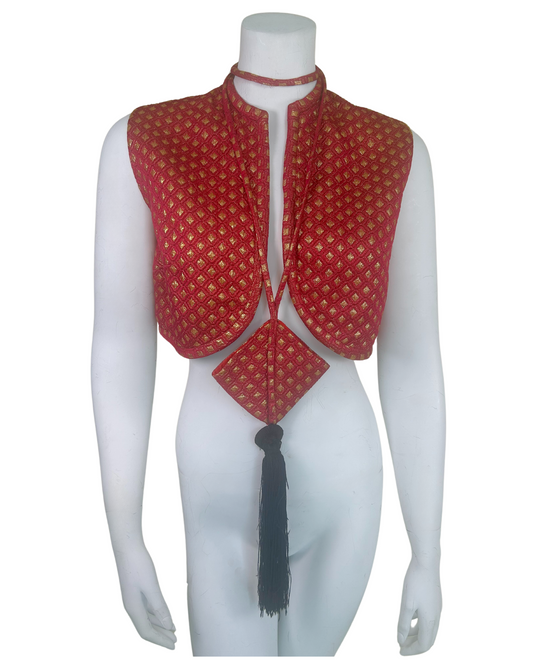 Vintage 1960s Pierre Cardin Red and Gold Brocade Vest with Tassel Cord