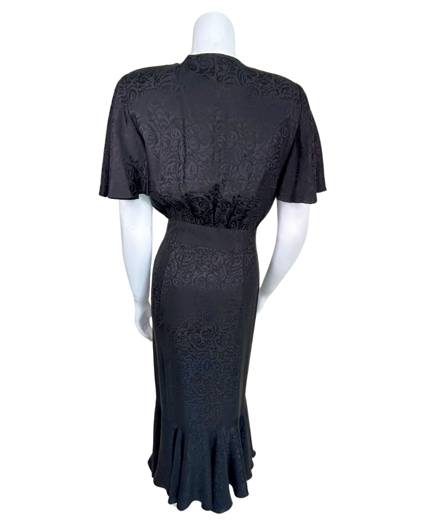 Vintage 1990s Point of View Collection Black Silk Jacquard Dress