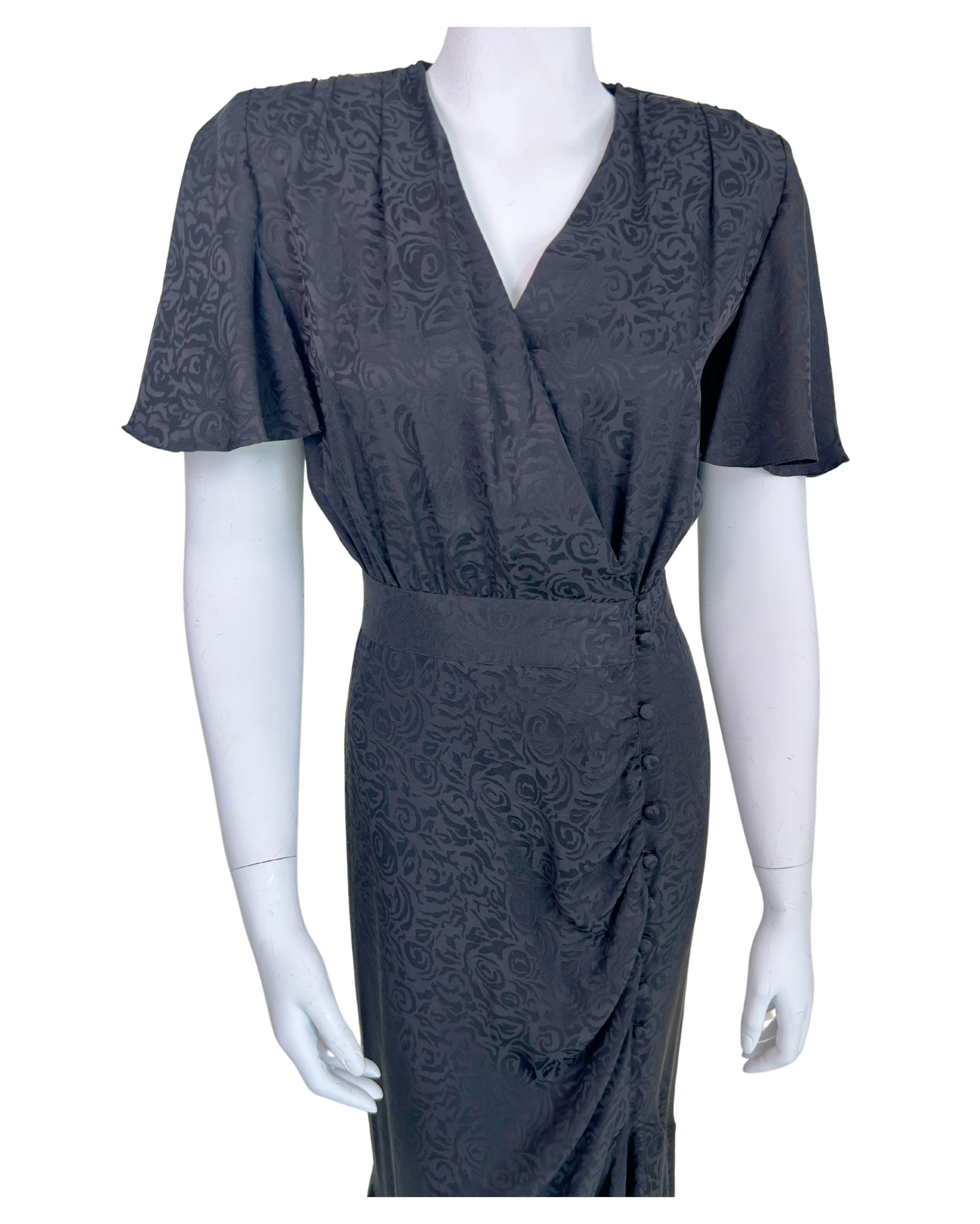 Vintage 1990s Point of View Collection Black Silk Jacquard Dress