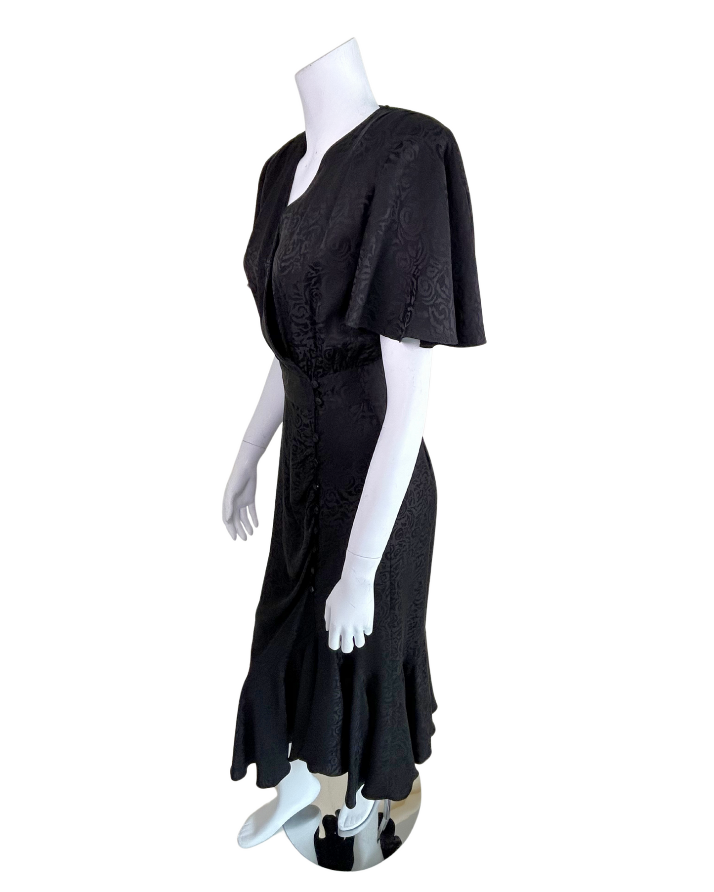 Vintage 1990s Point of View Collection Black Silk Jacquard Dress