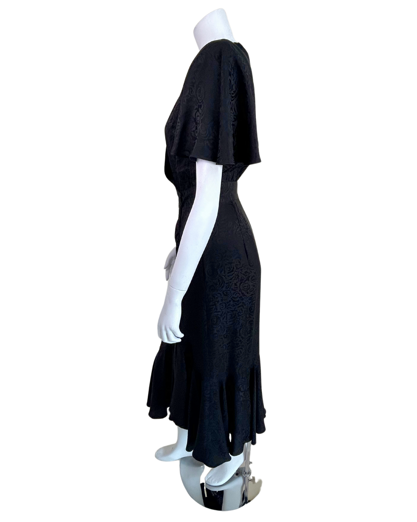 Vintage 1990s Point of View Collection Black Silk Jacquard Dress