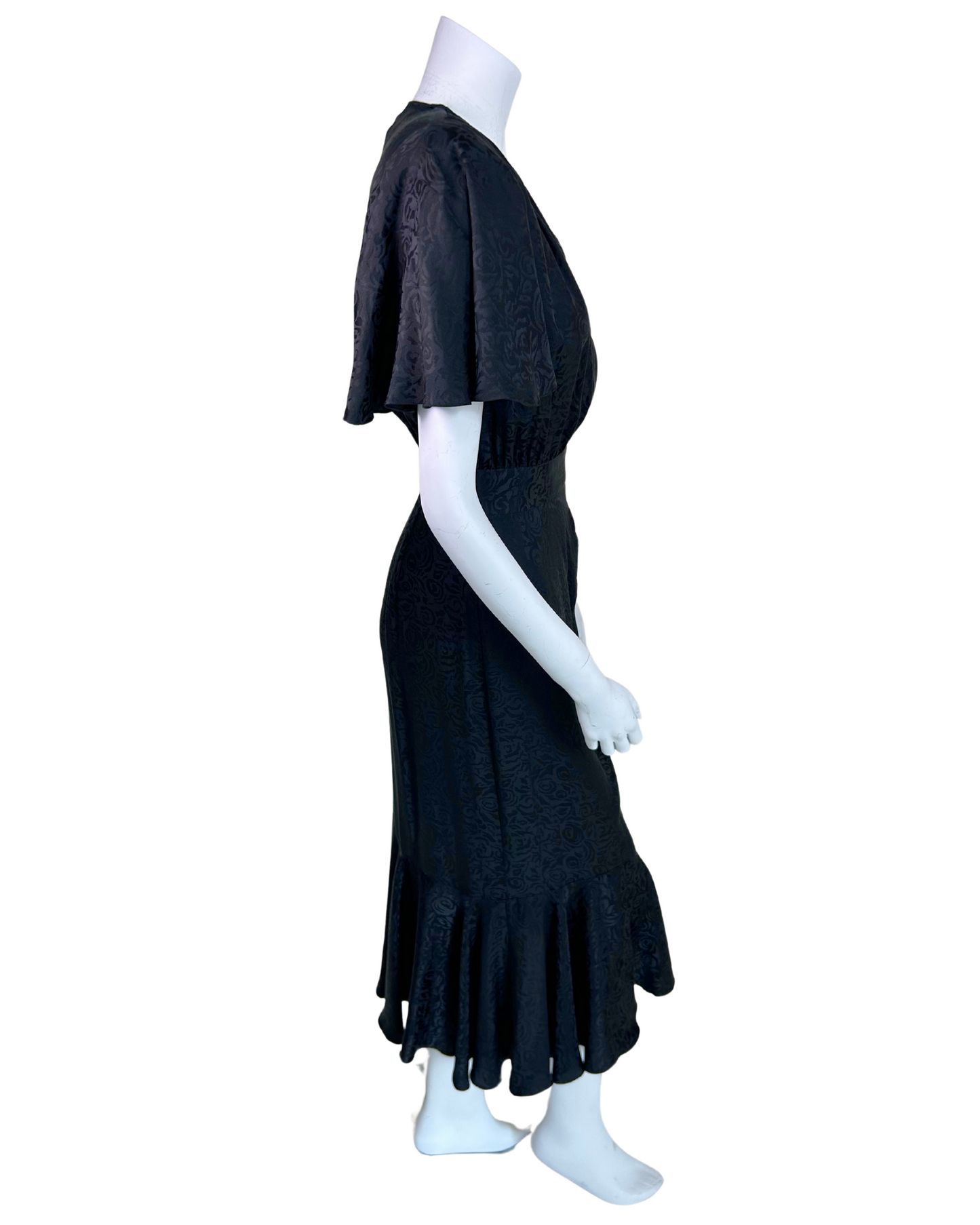 Vintage 1990s Point of View Collection Black Silk Jacquard Dress