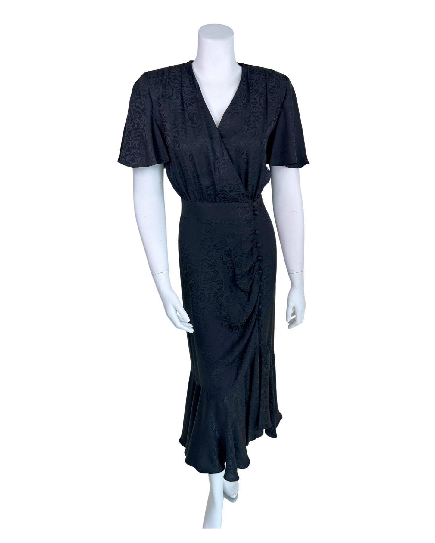 Vintage 1990s Point of View Collection Black Silk Jacquard Dress