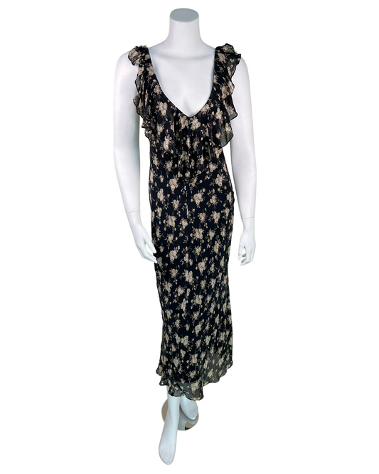 Vintage 1990s Silk Floral Midi Dress - Convertible Back-to-Front Style