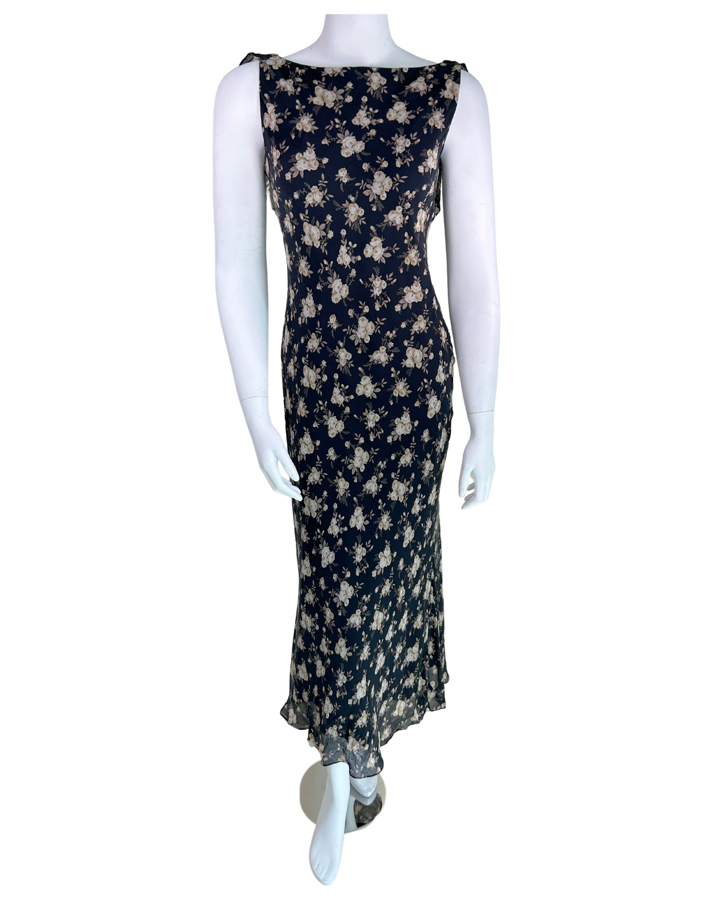 Vintage 1990s Silk Floral Midi Dress - Convertible Back-to-Front Style