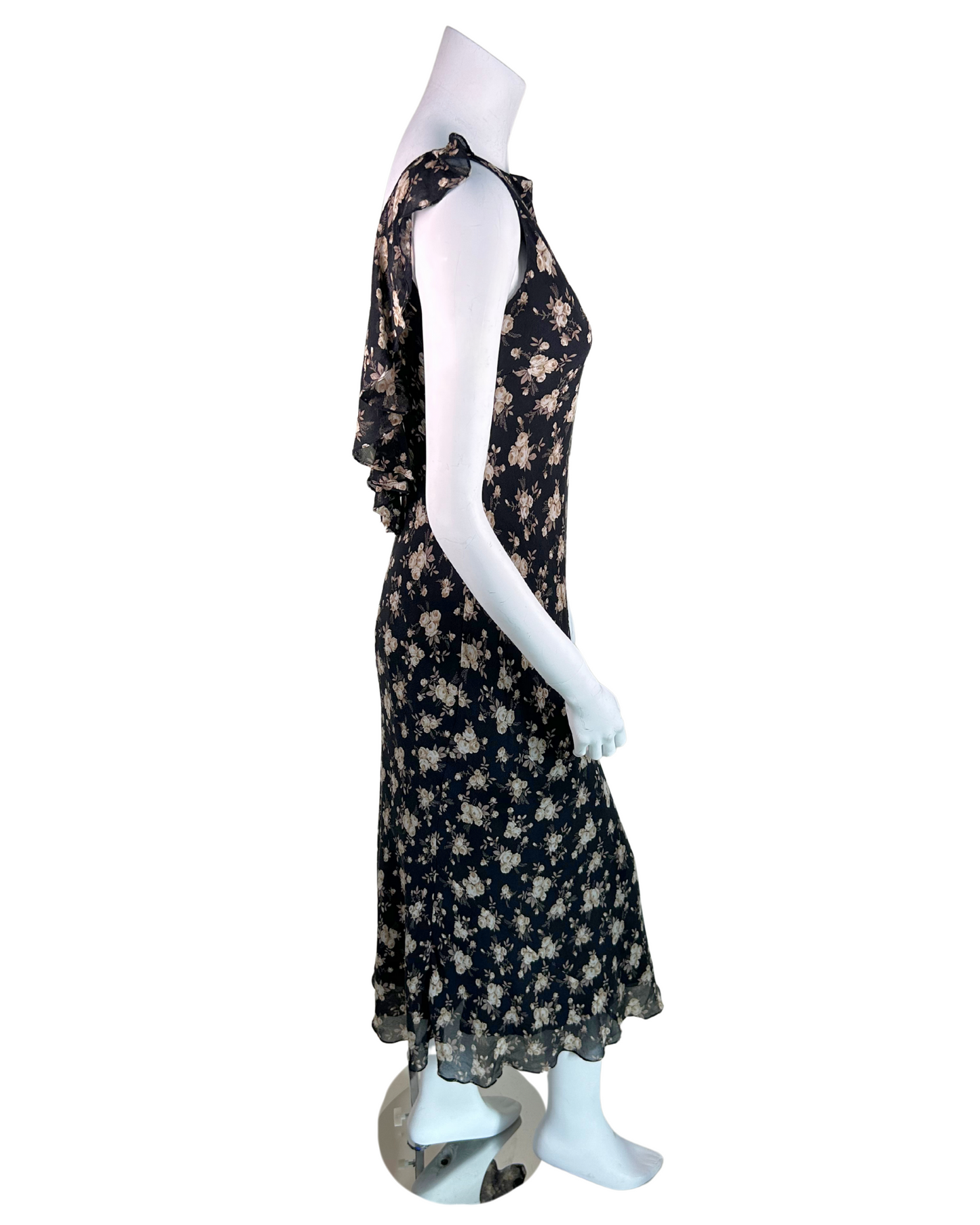 Vintage 1990s Silk Floral Midi Dress - Convertible Back-to-Front Style