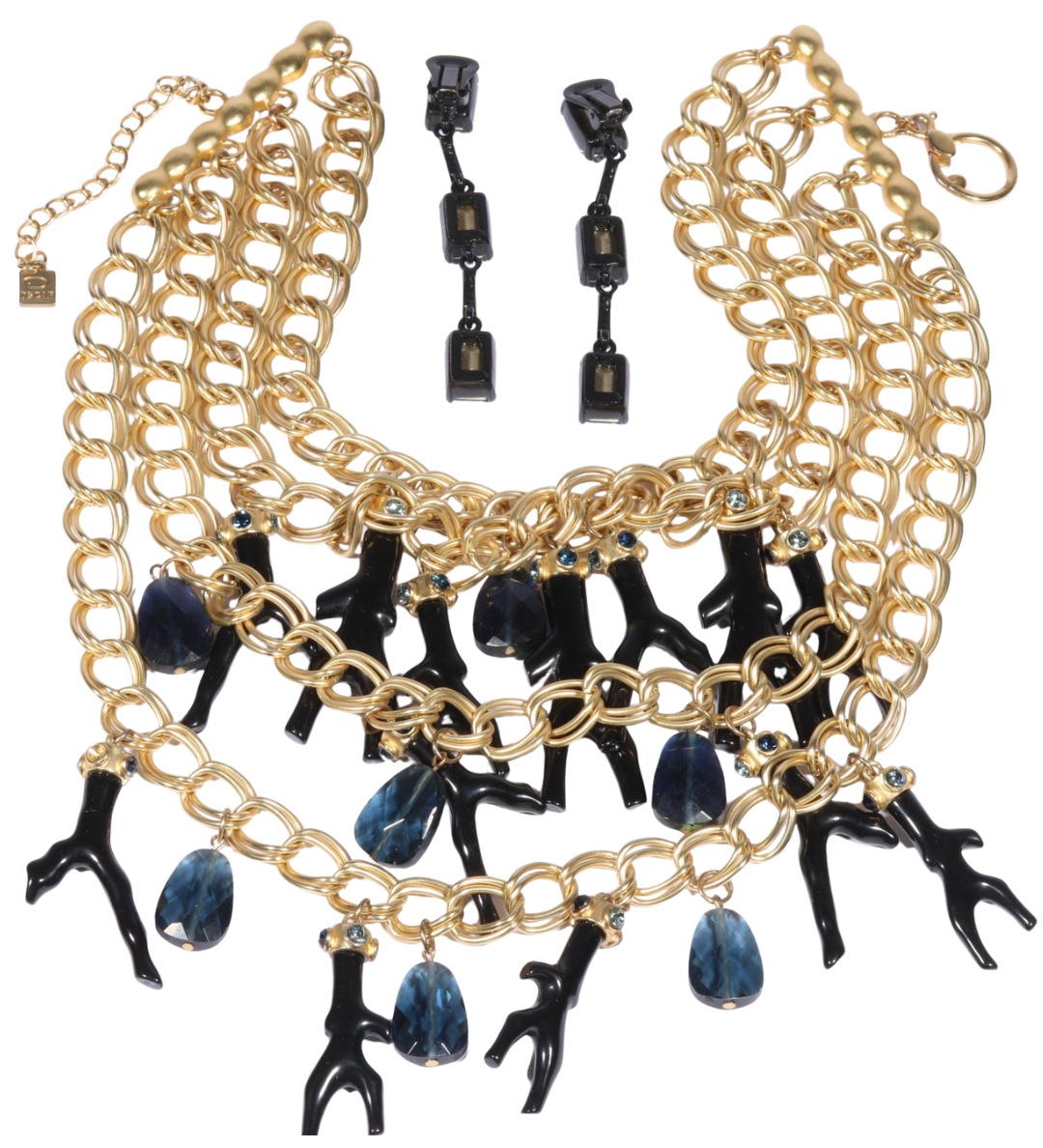 Vintage Oscar de la Renta Faux Branch Coral Multi Chain Statement Necklace &amp; Drop Earring Set