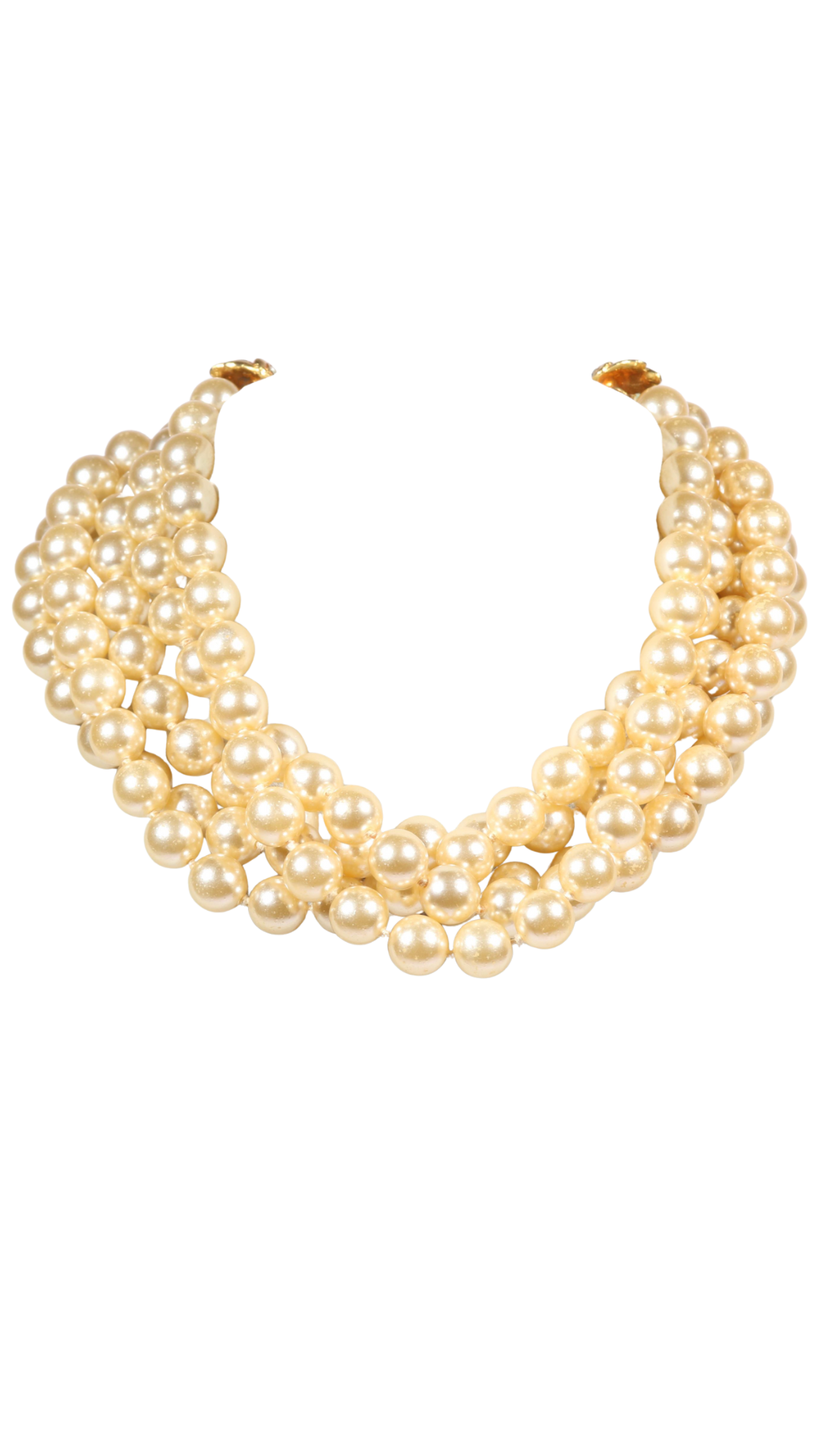 Vintage Yves Saint Laurent Multi-Strand Faux Pearl Necklace with Jewel Tone Cabochon Clasp, 1980s