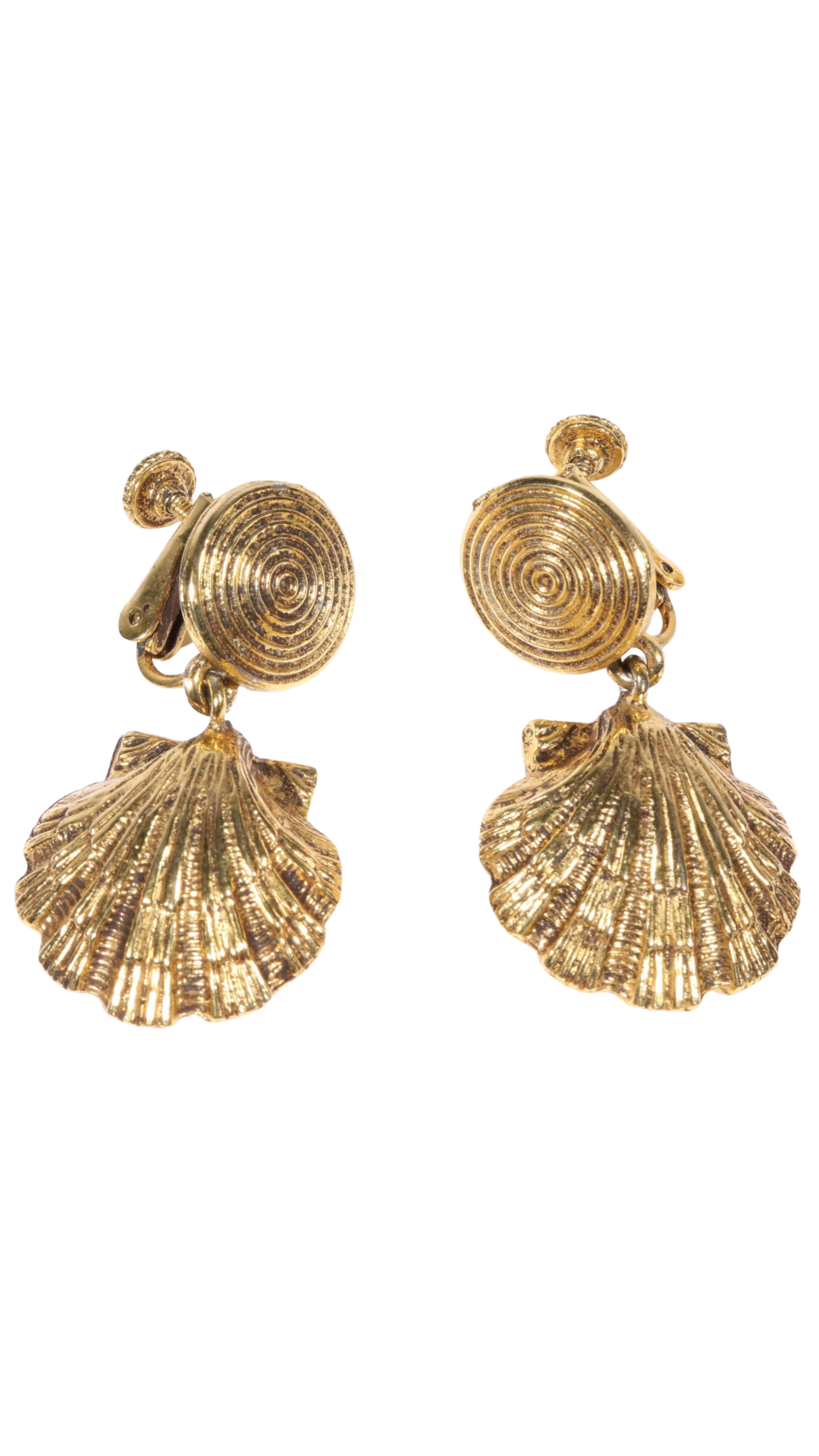 Vintage Yves Saint Laurent YSL Gold Tone Seashell Charm Necklace Starfish Brooch Shell Drop Earrings 3pc Set