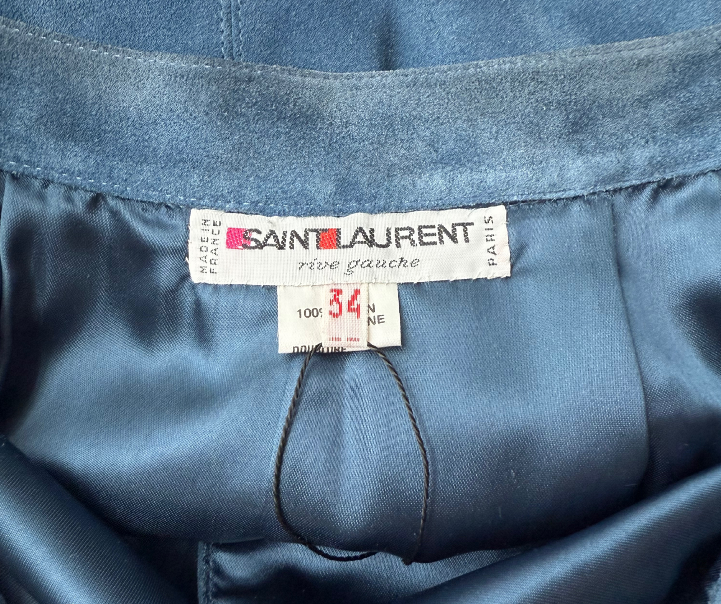 Saint Laurent Rive Gauche Vintage 1970's Blue Suede Leather Skirt