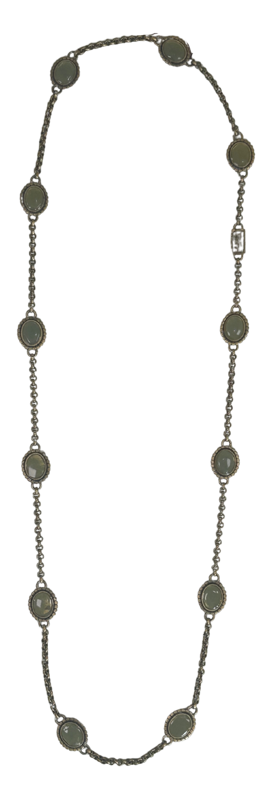 YSL Yves Saint Laurent Vintage Green Cabochon Station Necklace