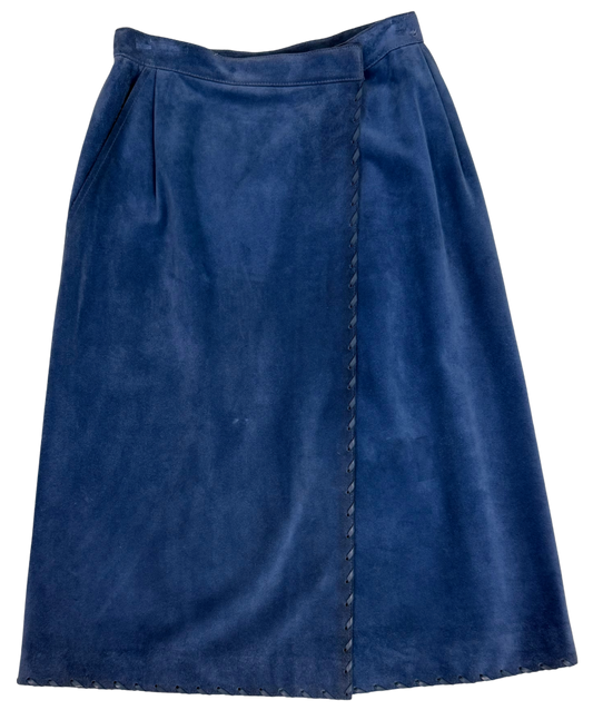 Saint Laurent Rive Gauche Vintage 1970's Blue Suede Leather Skirt