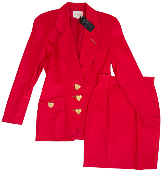 Zang Toi Vintage 90's Red Heart Button Skirt Suit